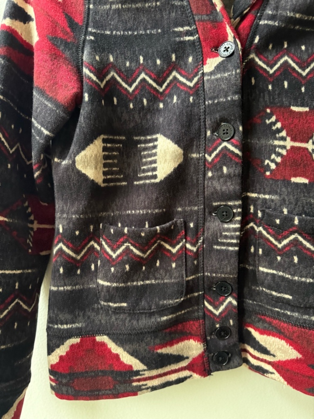 Ralph Lauren Aztec Shawl Collar Knit Jacket - Black, Red, Cream - Picture 5 of 8